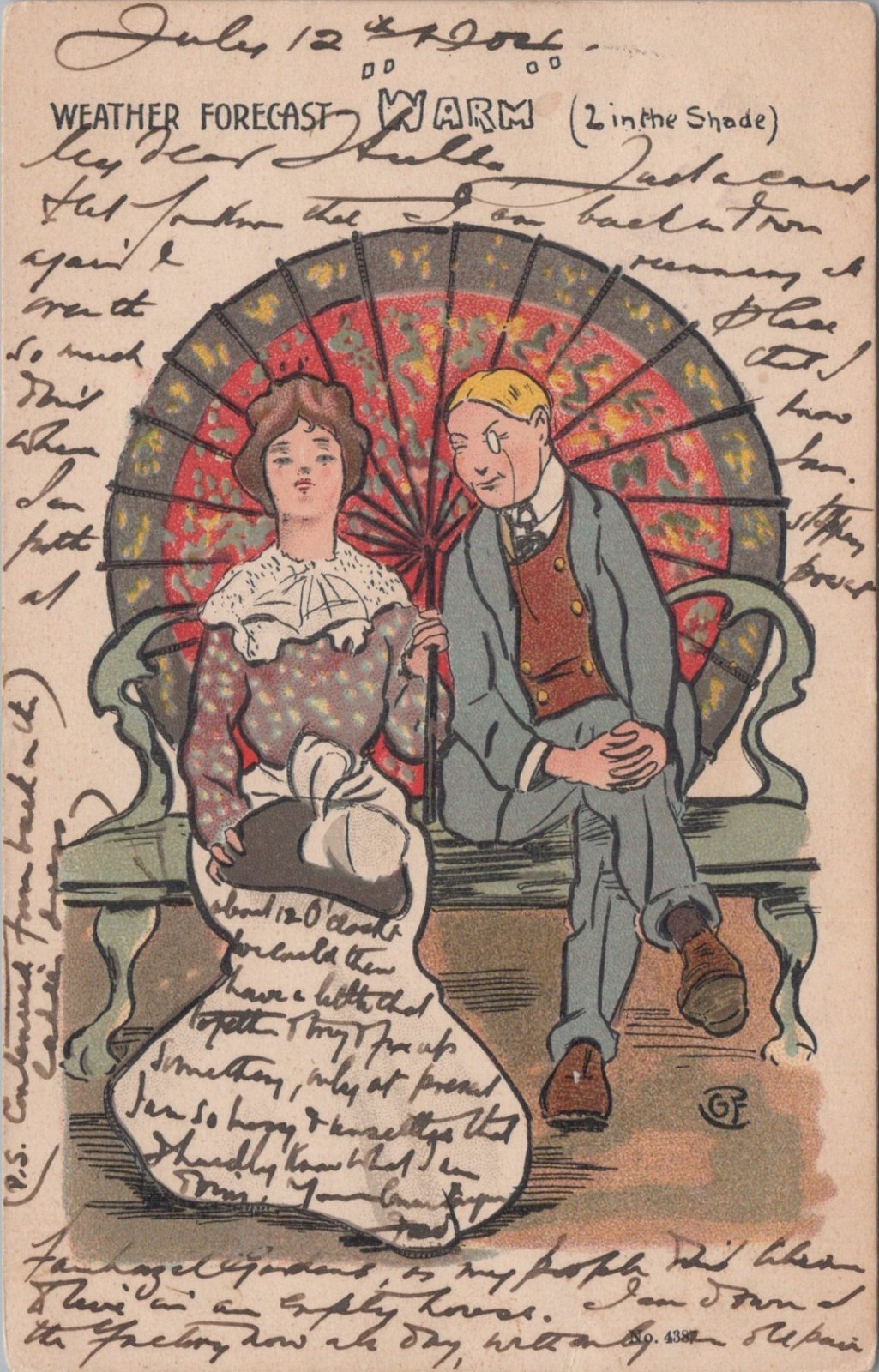 Comic Postcard: Weather Forecast Warm Parasol Couple Romance Humour 1904 XT428