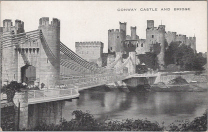 Conwy Postcard: Conwy Castle, Suspension Bridge, River, Towers 1920's XT3574