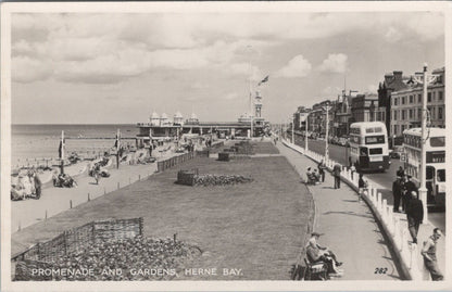 Kent Postcard: Promenade And Gardens Herne Bay Buses RPPC 1950s XT5379