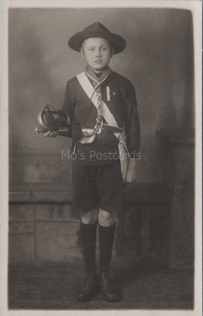 Boy Scouts Postcard: Boy Scout Bugler Studio Uniform Portrait RPPC XT3549