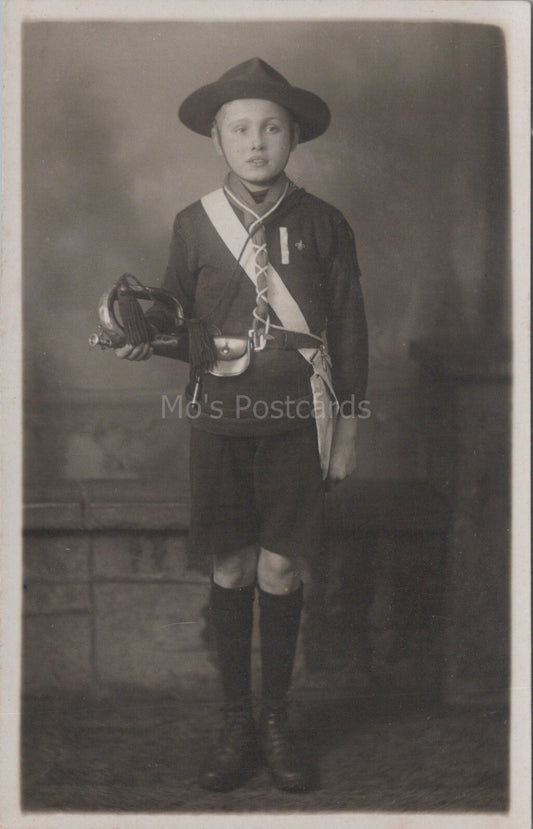Boy Scouts Postcard: Boy Scout Bugler Studio Uniform Portrait RPPC XT3549