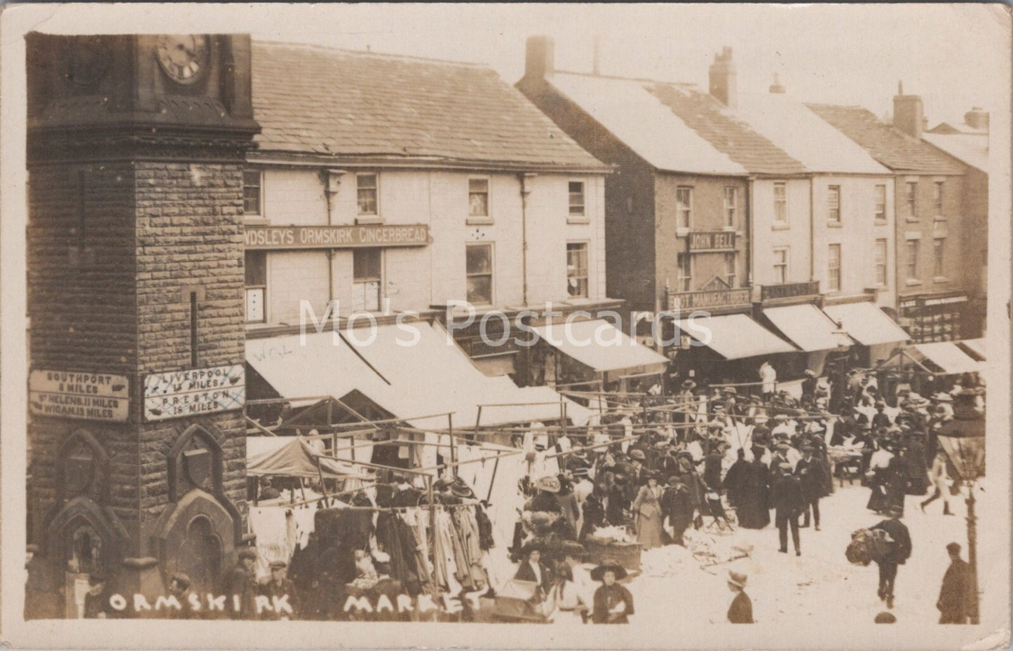 Lancashire Postcard: Ormskirk Market Street Scene Shops Stalls Crowds  5802