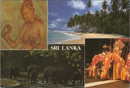 Sri Lanka Postcard: Sigiriya Fresco, Elephants, Beach Multiview 1980s XT3506