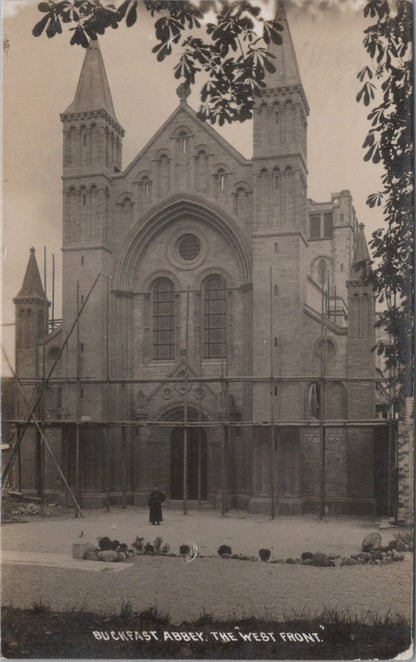 Devon Postcard: Buckfast Abbey West Front Reconstruction RPPC 1930 XT4592
