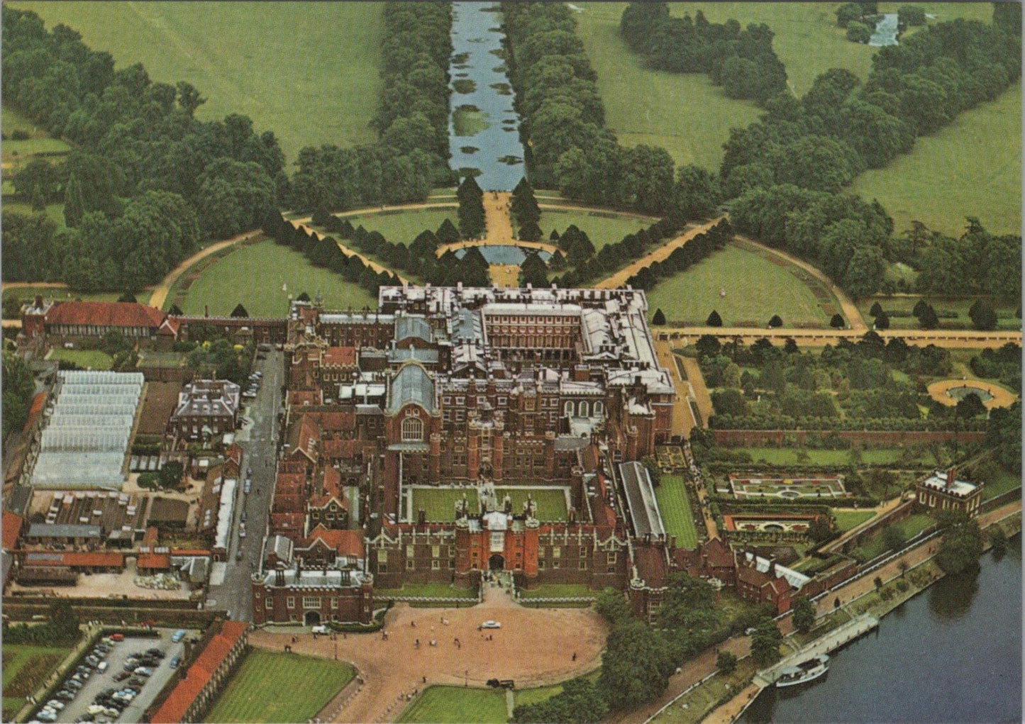 Middlesex Postcard: Hampton Court Palace Aerial Long Water Grounds  XT4441
