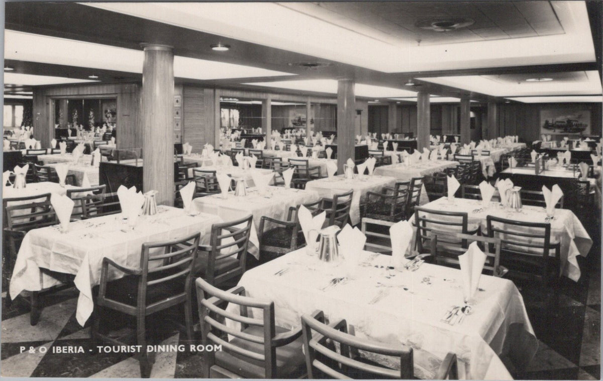 Shipping Postcard: P & O Iberia Ocean Liner Tourist Dining Room Interior XT5526