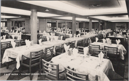 Shipping Postcard: P & O Iberia Ocean Liner Tourist Dining Room Interior XT5526