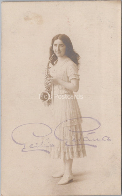 Music Postcard: Gertie Gitana Saxophone Female Musician RPPC 1920s XT3741