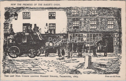 Cornwall Postcard: Falmouth Market Strand Last Mail Coach Leaving 1863  XT4317