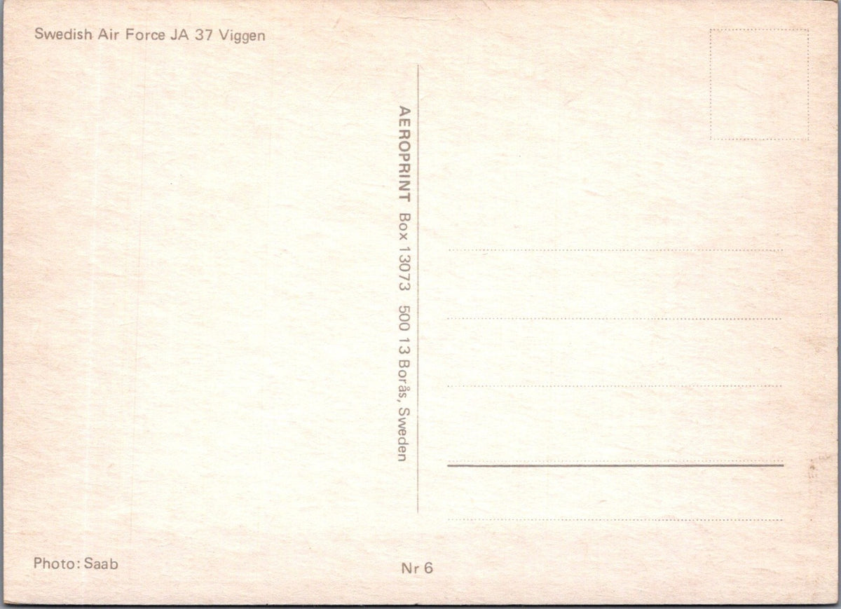 Military Postcard: Swedish Air Force Saab JA 37 Viggen Aeroprint 1970s XT5156