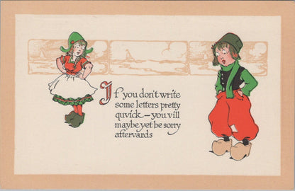 Dutch Kids Postcard: Girl Angry, Boy Red Trousers, Romance Comic 1910s XT3628
