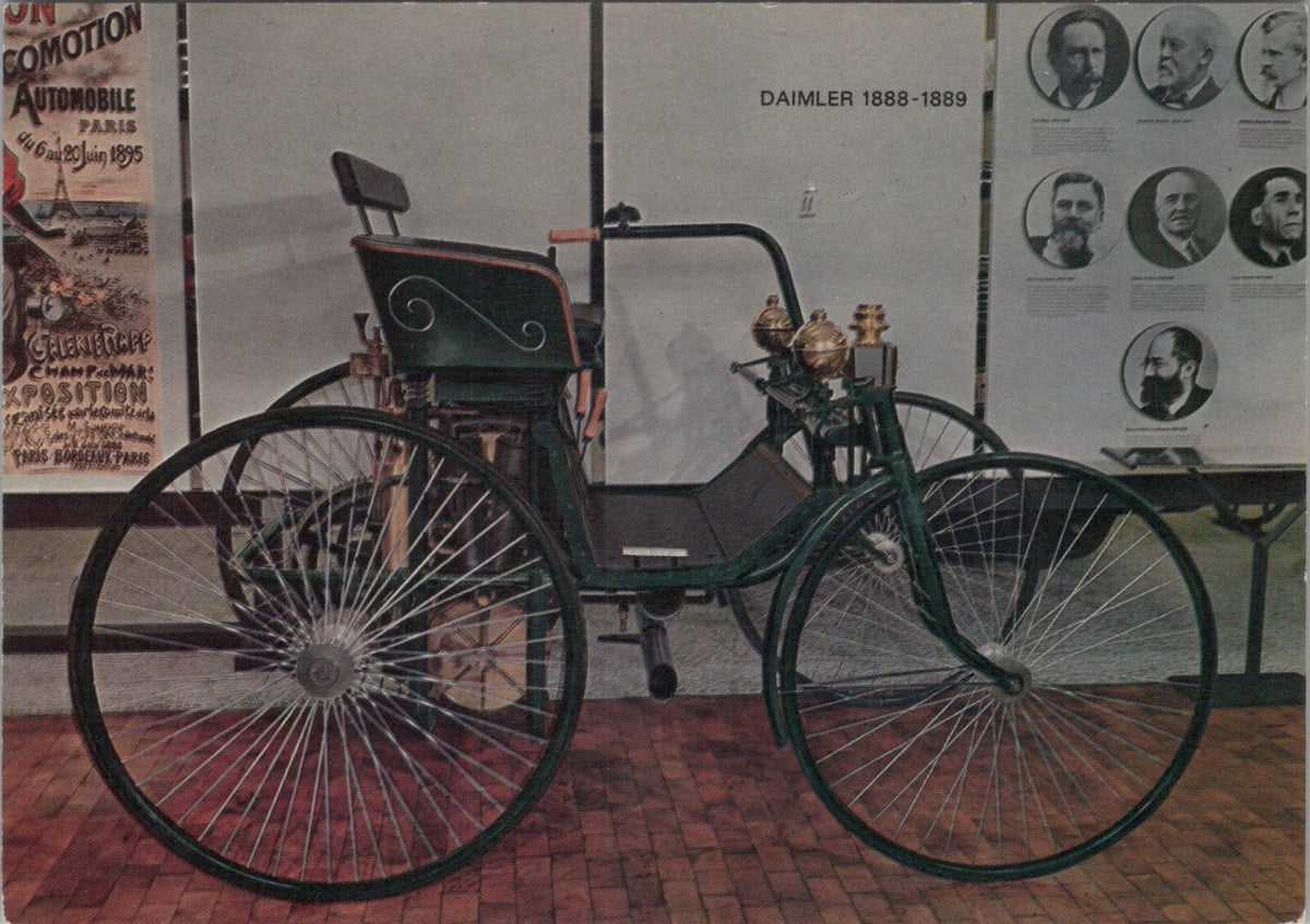 Automobile Postcard:Daimler 1888 1889 Steel Wheel Motor Car Museum 1960’s XT5354