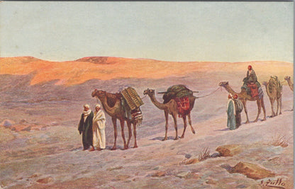 Egypt Postcard: Desert Caravan Camels G Tullo Art View  XT5431