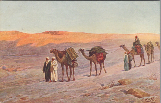 Egypt Postcard: Desert Caravan Camels G Tullo Art View  XT5431