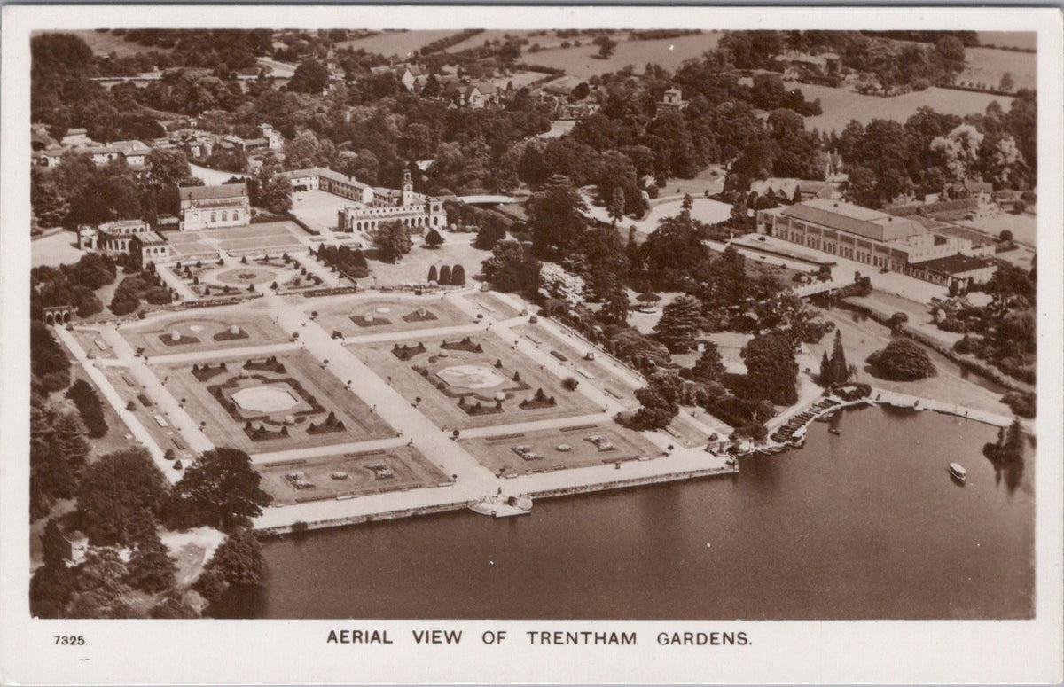 Staffordshire Postcard: Aerial View Of Trentham Gardens Lake RPPC XT4584
