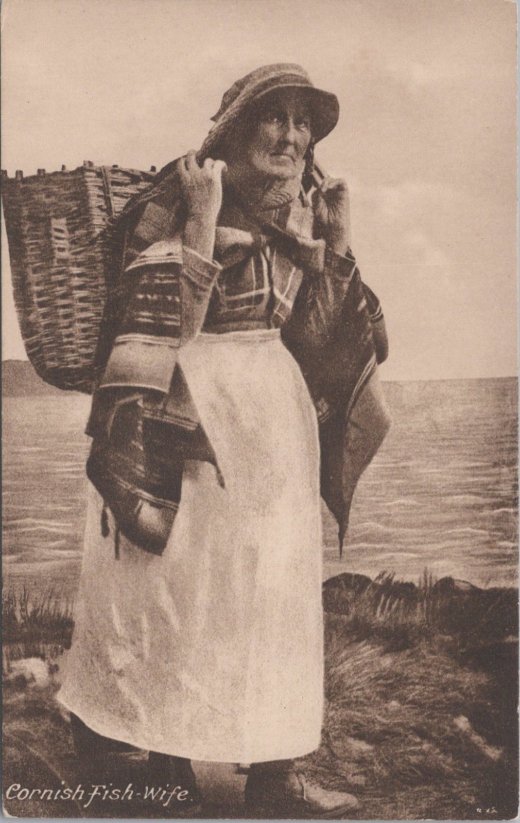 Cornwall Postcard: Cornish Fish Wife, Traditional Costume Basket   XT5519