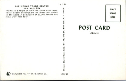 New York Postcard: World Trade Center Twin Towers Skyline Views 1977 XT5098