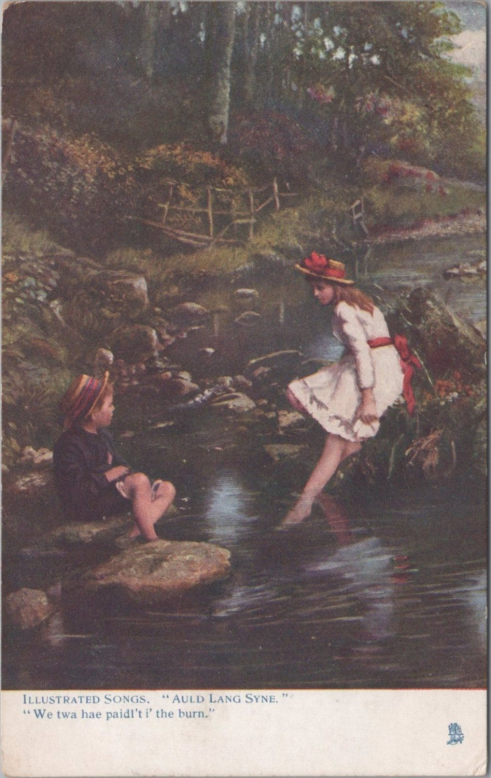 Song Postcard: Auld Lang Syne Children Wading In River Stream Burn 1903 XT5031