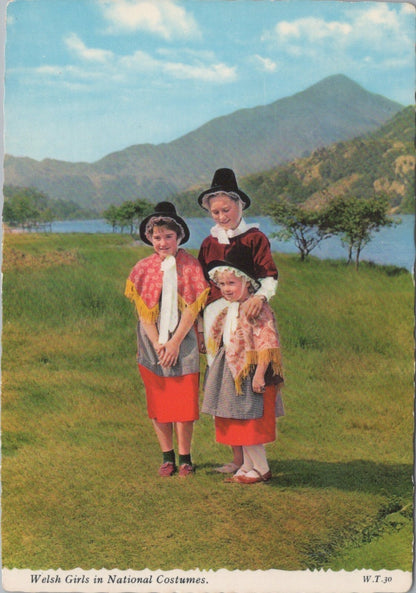 Wales Postcard: Welsh Girls In National Costumes Traditional Dress XT3862