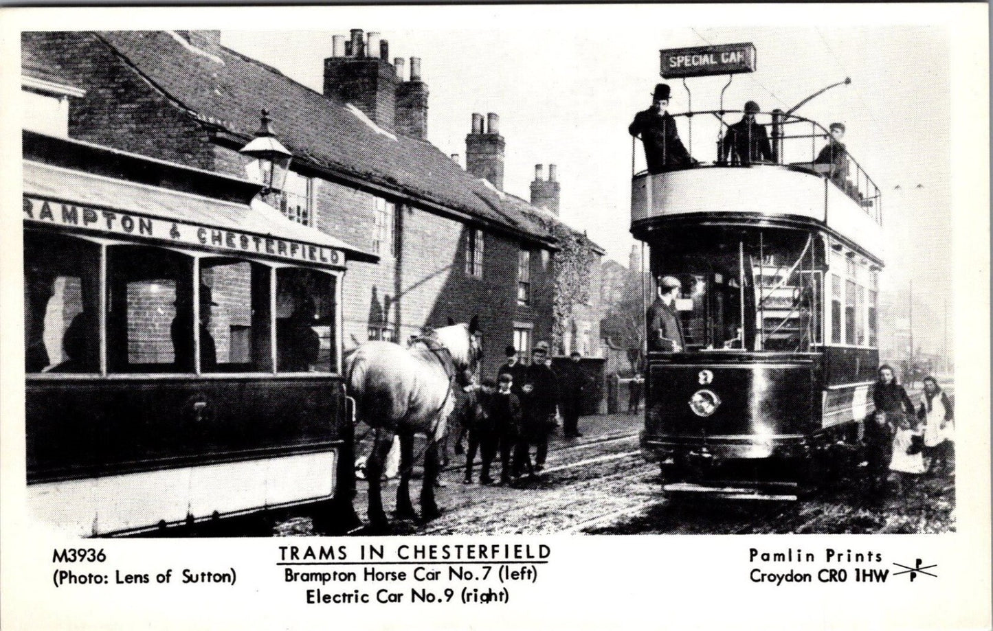 Derbyshire Postcard: Chesterfield Brampton Horse Car Electric Tram RS41653
