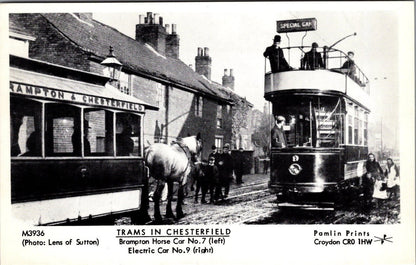 Derbyshire Postcard: Chesterfield Brampton Horse Car Electric Tram RS41653
