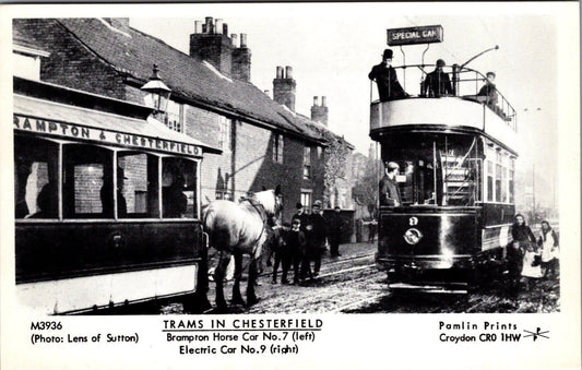 Derbyshire Postcard: Chesterfield Brampton Horse Car Electric Tram RS41653