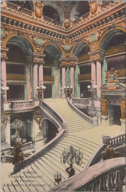 France Postcard: Paris Opera House, Grand Escalier D'Honneur Theatre 1910s XT3496