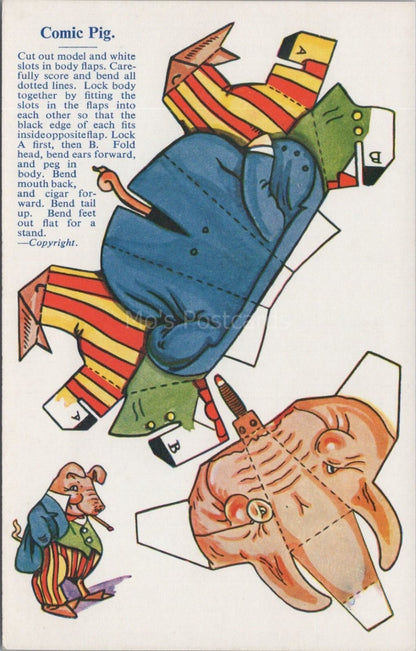Novelty Postcard: Comic Pig Cut Out Paper Toy Model Layout XT3537