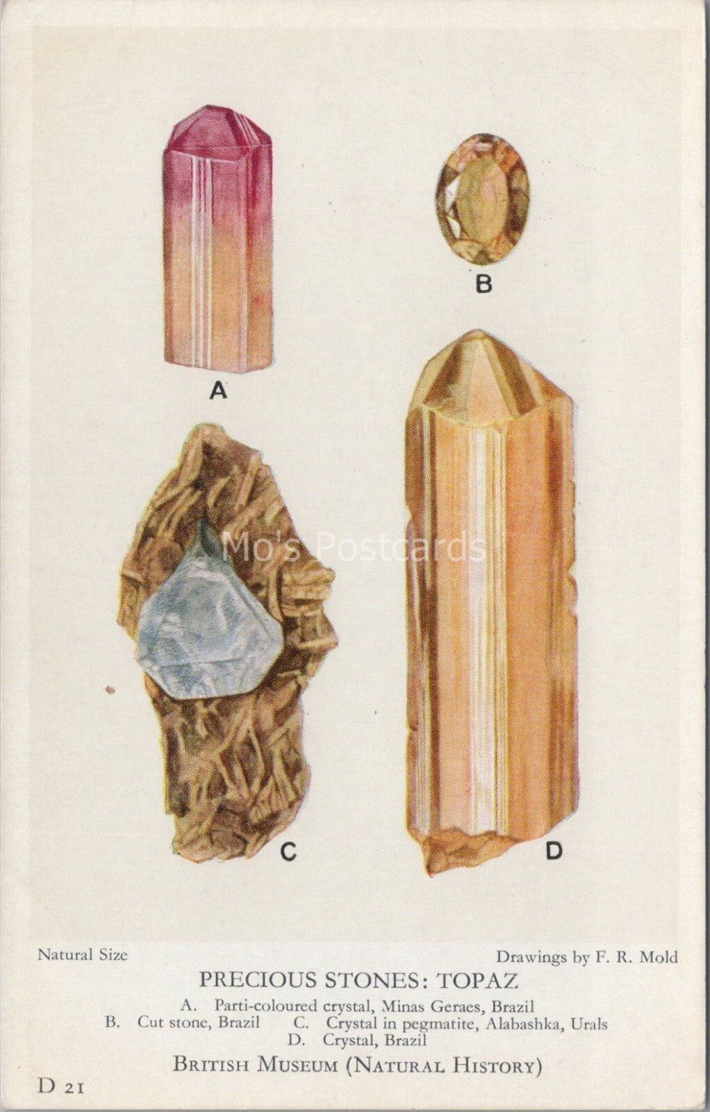 Topaz Postcard: Precious Stones Mineral Crystal British Museum D 21  XT4053