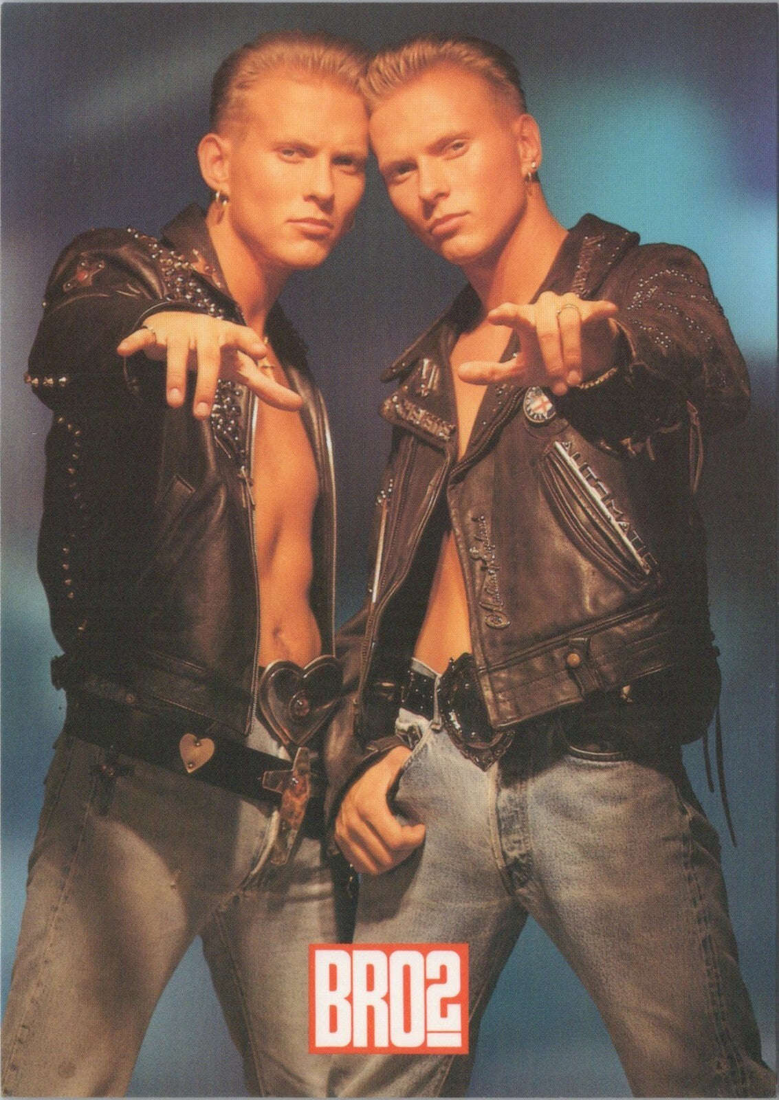 Music Postcard:Bros Band Portrait Matt Luke Goss Leather Jackets Promo 89 XT4566