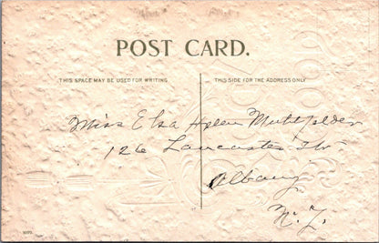 Good Luck Postcard: Ornate Script Red Silk Tassels Embossed Texture 1910's XT4974