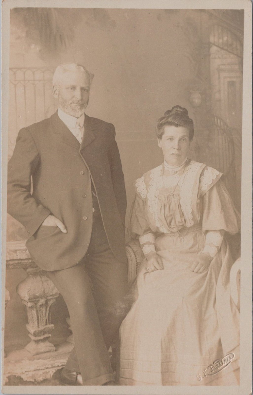 Fashion Postcard: Edwardian Couple Studio Portrait Smart Dress RPPC  XT5625