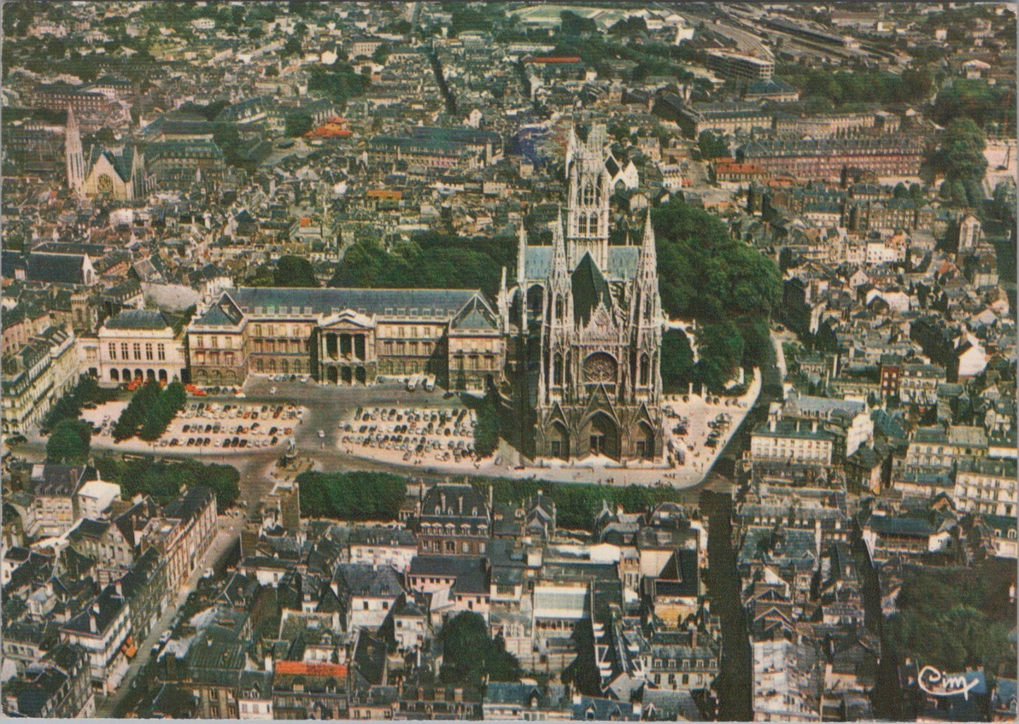 France Postcard: Rouen, St Ouen Abbey Church Hotel De Ville Aerial View XT3509