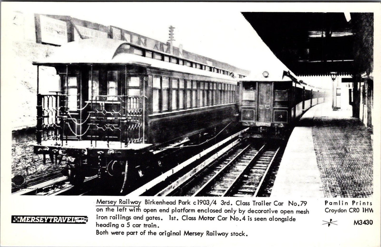 Cheshire Postcard: Mersey Railway Birkenhead Park Train Car 1903 RS41652