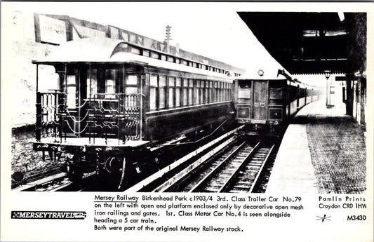 Cheshire Postcard: Mersey Railway Birkenhead Park Train Car 1903 RS41652