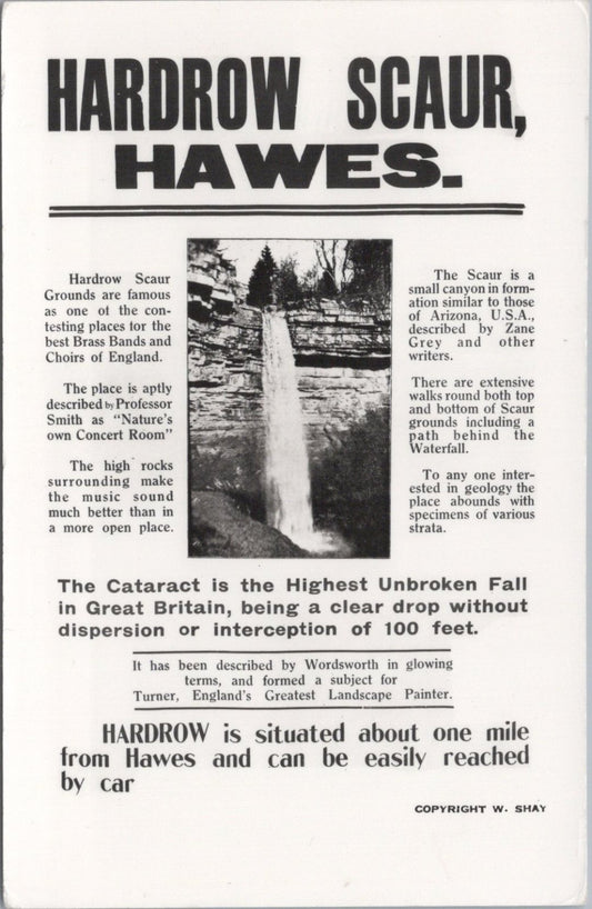 Yorkshire Postcard: Hawes Hardrow Scaur Force Waterfall RPPC 1960's XT5048