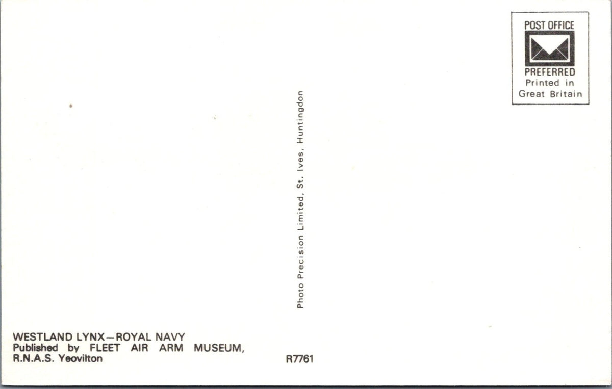 Aviation Postcard: Westland Lynx HAS2 Helicopter Royal Navy Warship 1970s XT5100