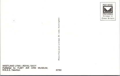 Aviation Postcard: Westland Lynx HAS2 Helicopter Royal Navy Warship 1970s XT5100