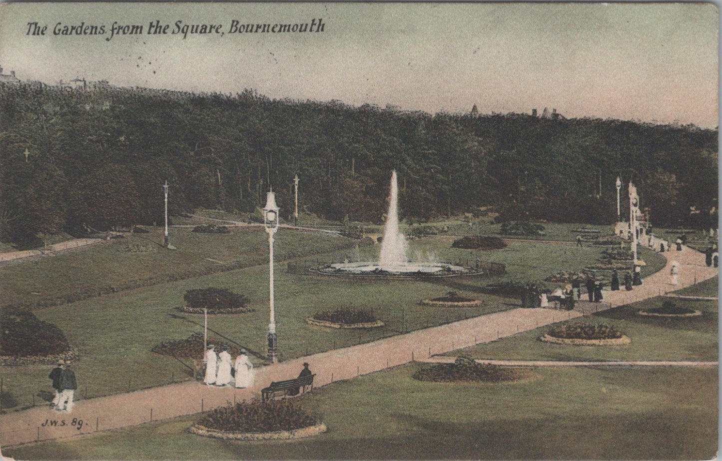 Dorset Postcard: Bournemouth Gardens Square Fountain Park Resort 1909 XT3465