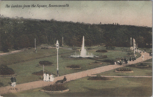 Dorset Postcard: Bournemouth Gardens Square Fountain Park Resort 1909 XT3465
