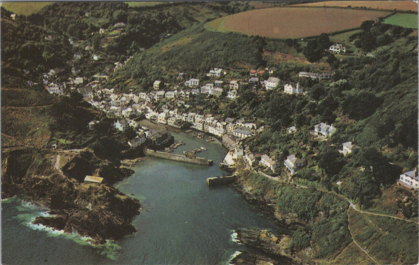 Cornwall Postcard: Polperro Harbour Aerial View Coastal Village 1970’s RS32645
