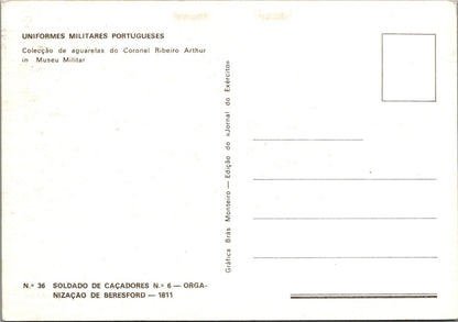Portugal Postcard: Soldier Of Caçadores No 6 Beresford Uniform 1811 1980s XT5365