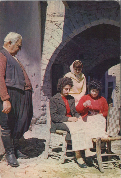 Cyprus Postcard: Lefkara Laces Village Craft Needlework Street Scene XT3855