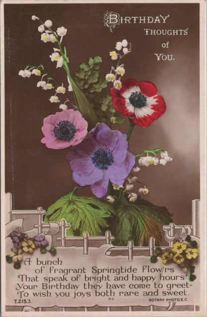 Birthday Postcard: Thoughts Of You Anemones Lily Of The Valley Verse 1930 XT4972