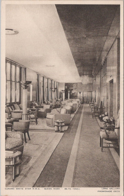 Ship Postcard: Cunard White Star RMS Queen Mary Long Gallery Interior 30s XT5264