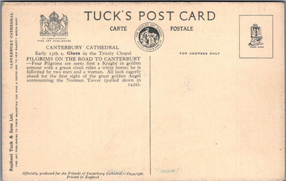 Kent Postcard: Canterbury Cathedral Stained Glass Pilgrims Tuck 1930's XT4162