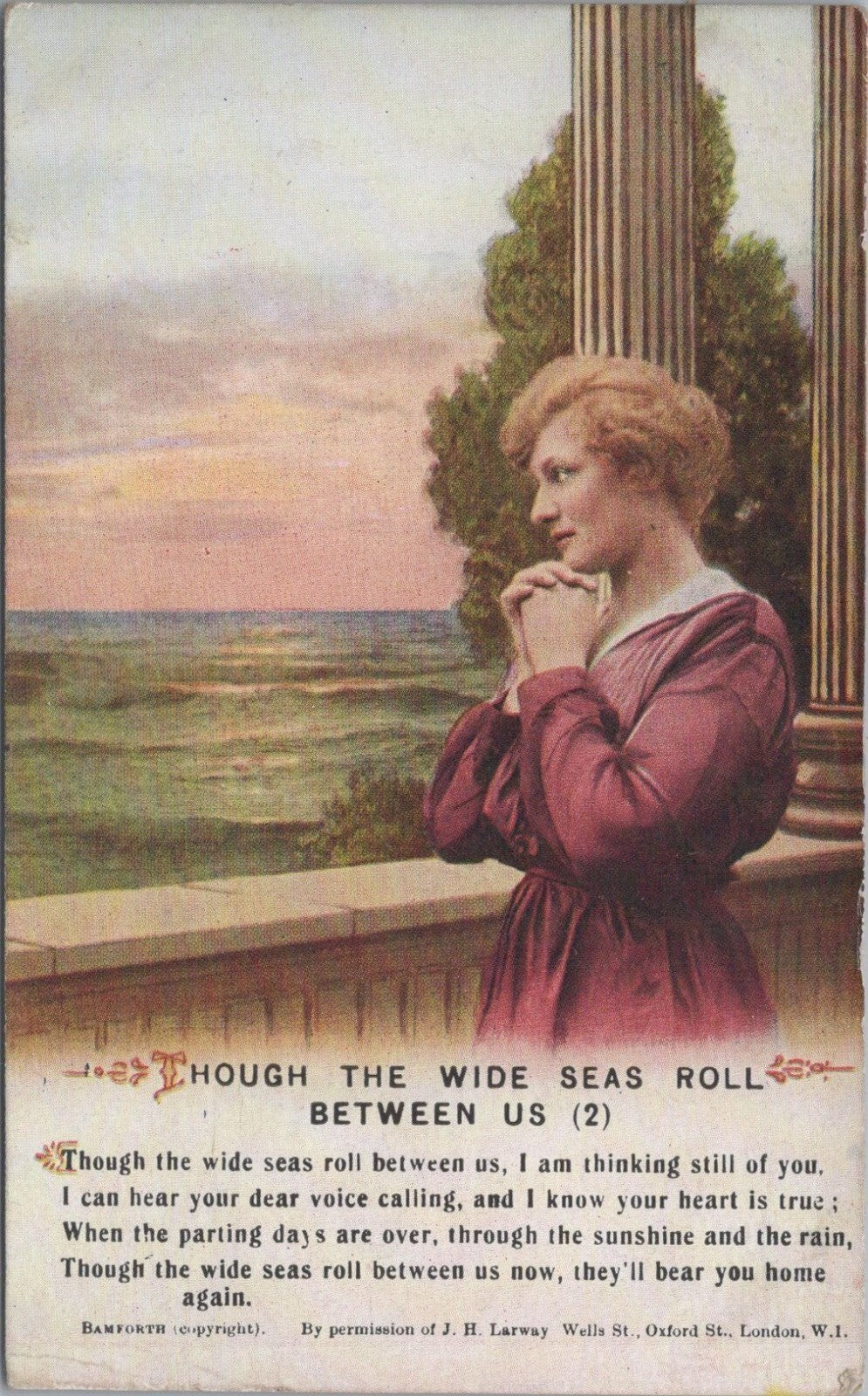 Sentimental Postcard:Though The Wide Seas Roll Between Us Song Poem 1910s XT5331