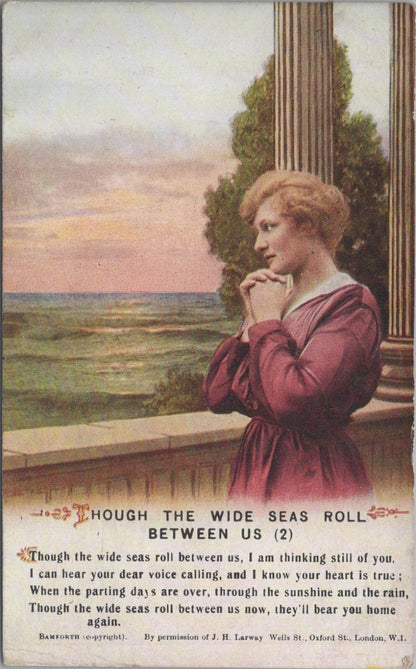 Sentimental Postcard:Though The Wide Seas Roll Between Us Song Poem 1910s XT5331