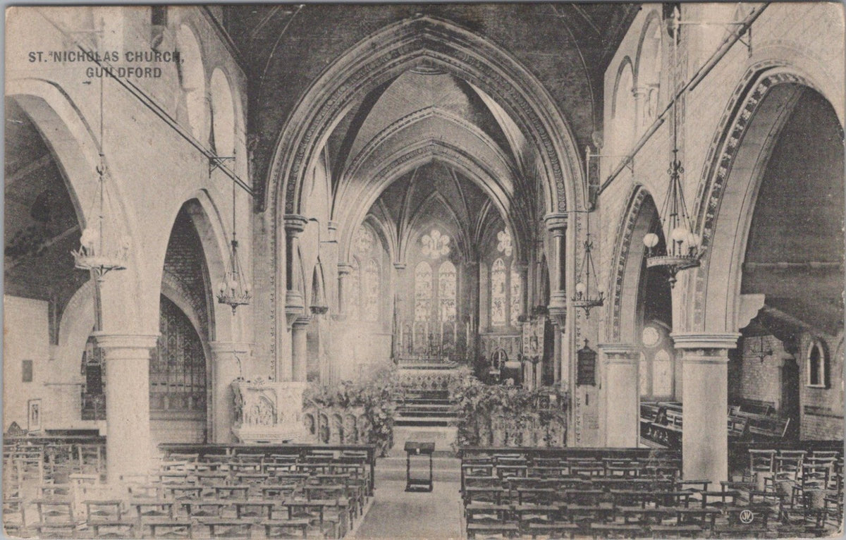 Surrey Postcard: Guidlford, St Nicolas Church Interior Altar Chancel 1910 XT5584