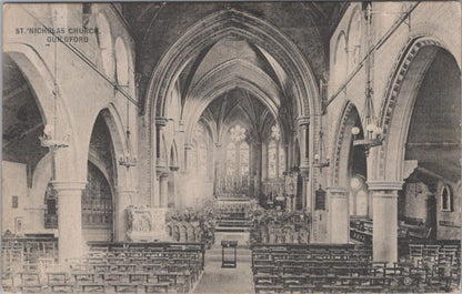 Surrey Postcard: Guidlford, St Nicolas Church Interior Altar Chancel 1910 XT5584